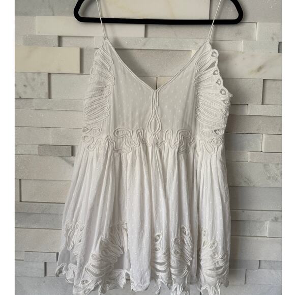 REVOLVE x TULAROSA Dixie Embroidered Lace V-neck Babydioll Top White M Boho - Picture 2 of 10